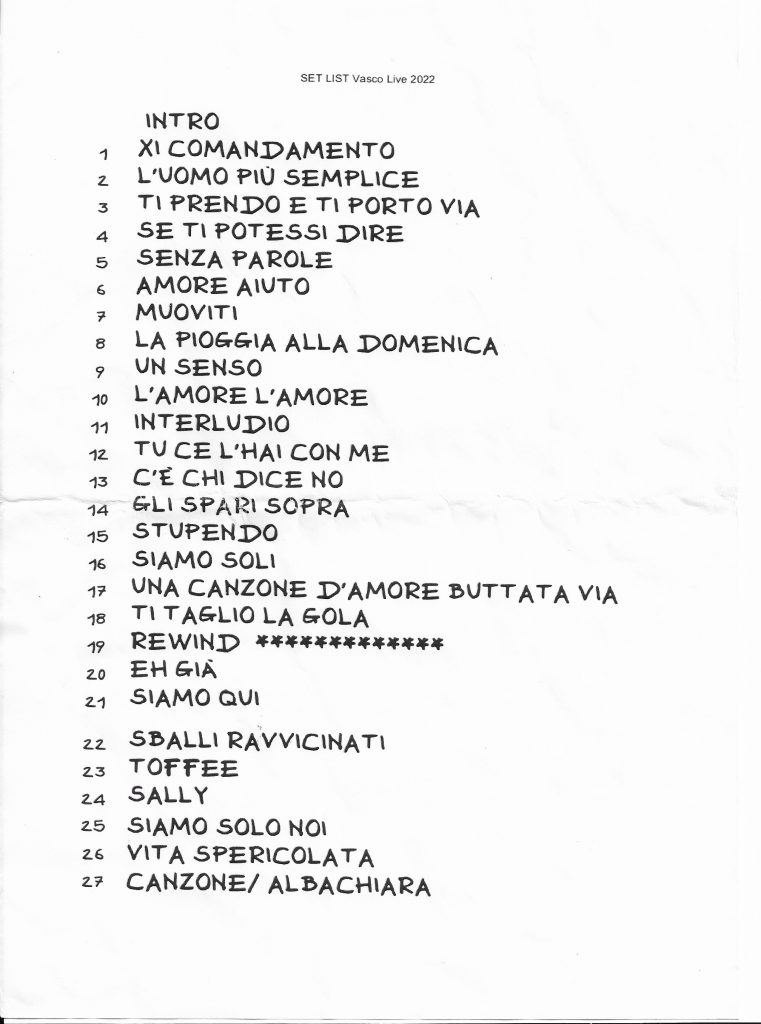 Vasco rossi Live milano 2022 scaletta
