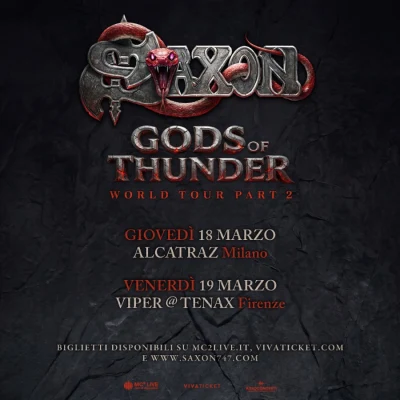 SAXON in Italia marzo 2027 due live milano e firenze